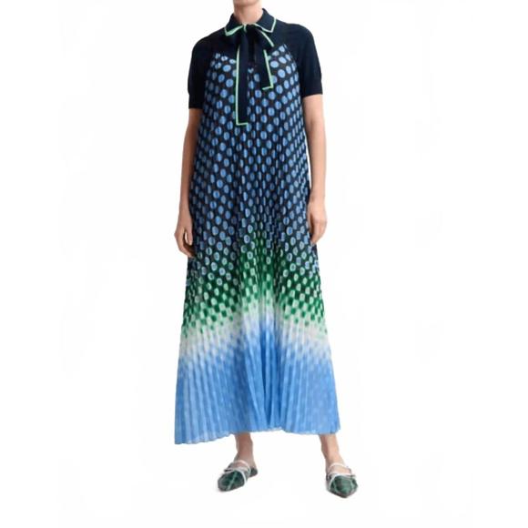 NEW ESSENTIAL ANTWERP hyacinth pleated maxi slip dress in black/blue/green - Picture 1 of 7
